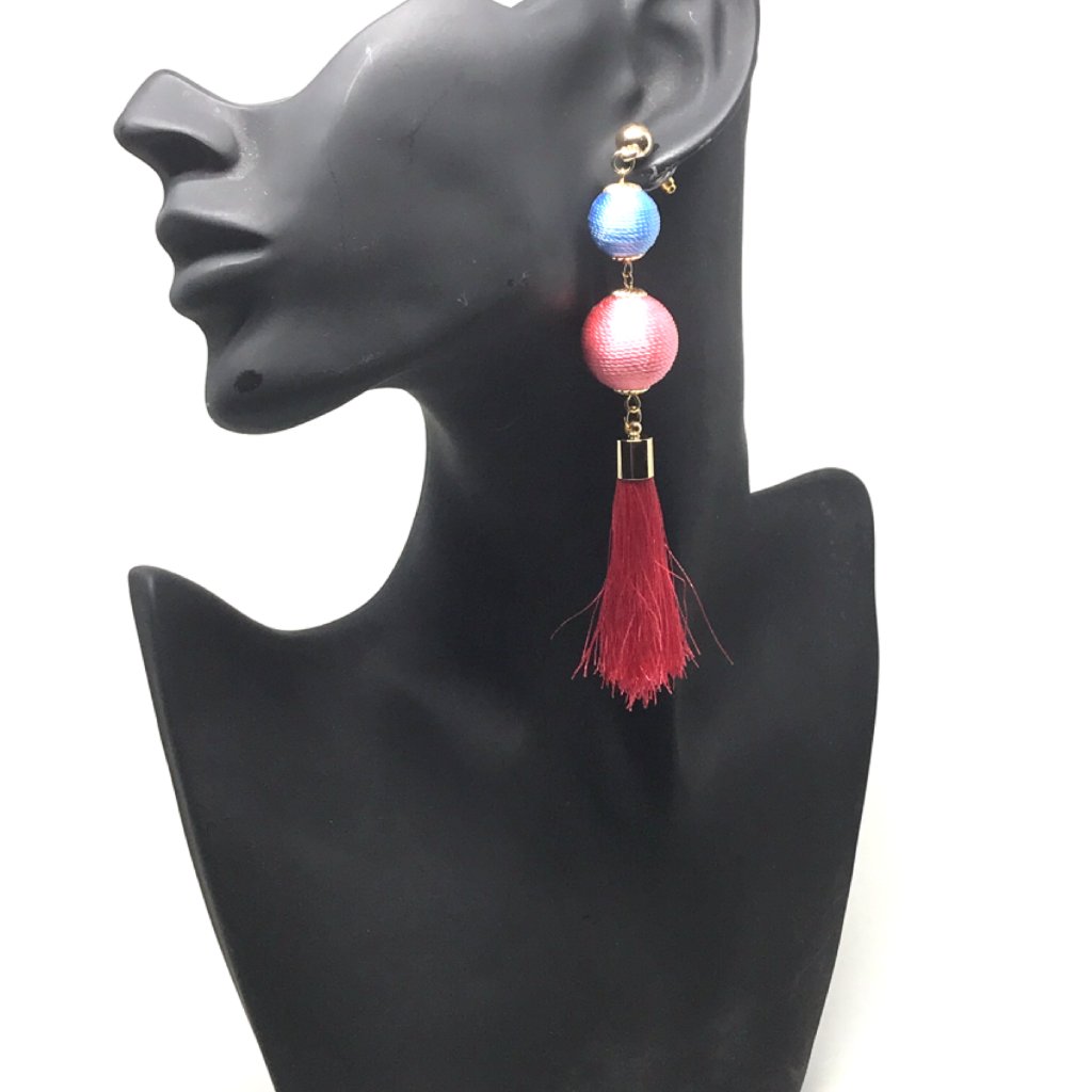 Twotone Ball Tassel Earrings